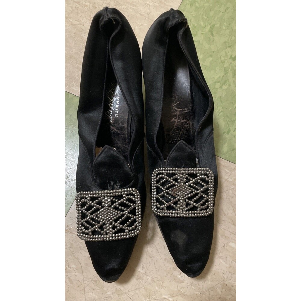 Drexel Shoe Co. Black Silk Flapper Pumps Heels Approx Size 6.5 With Buttons